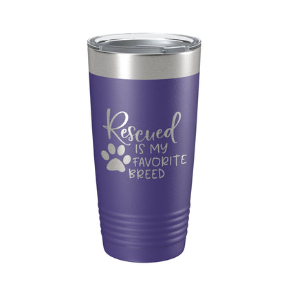 Rescued Is My Favorite Breed Tumbler Travel Mug Insulated Laser Engraved Coffee Cup Dog Cat Lover Gift 20 oz-15